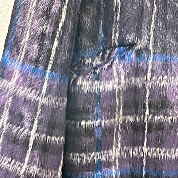 SAM EDELMAN NEW Faux Fur Plaid Long Sleeve Coat Black/Royal/Purple Size L - Picture 4 of 10
